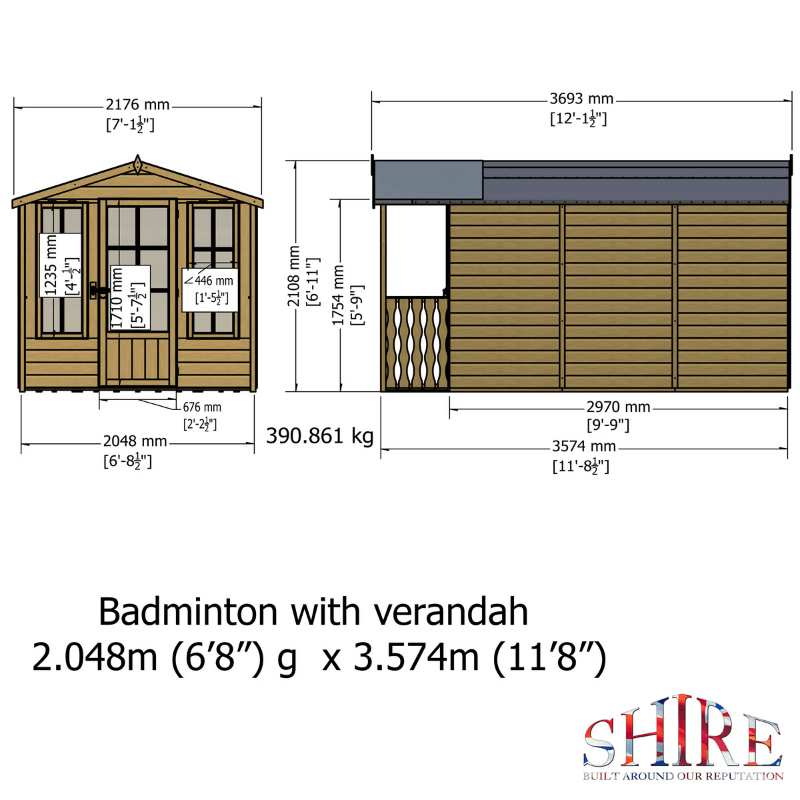 Shire Badminton 7 x 10 Summerhouse with Verandah