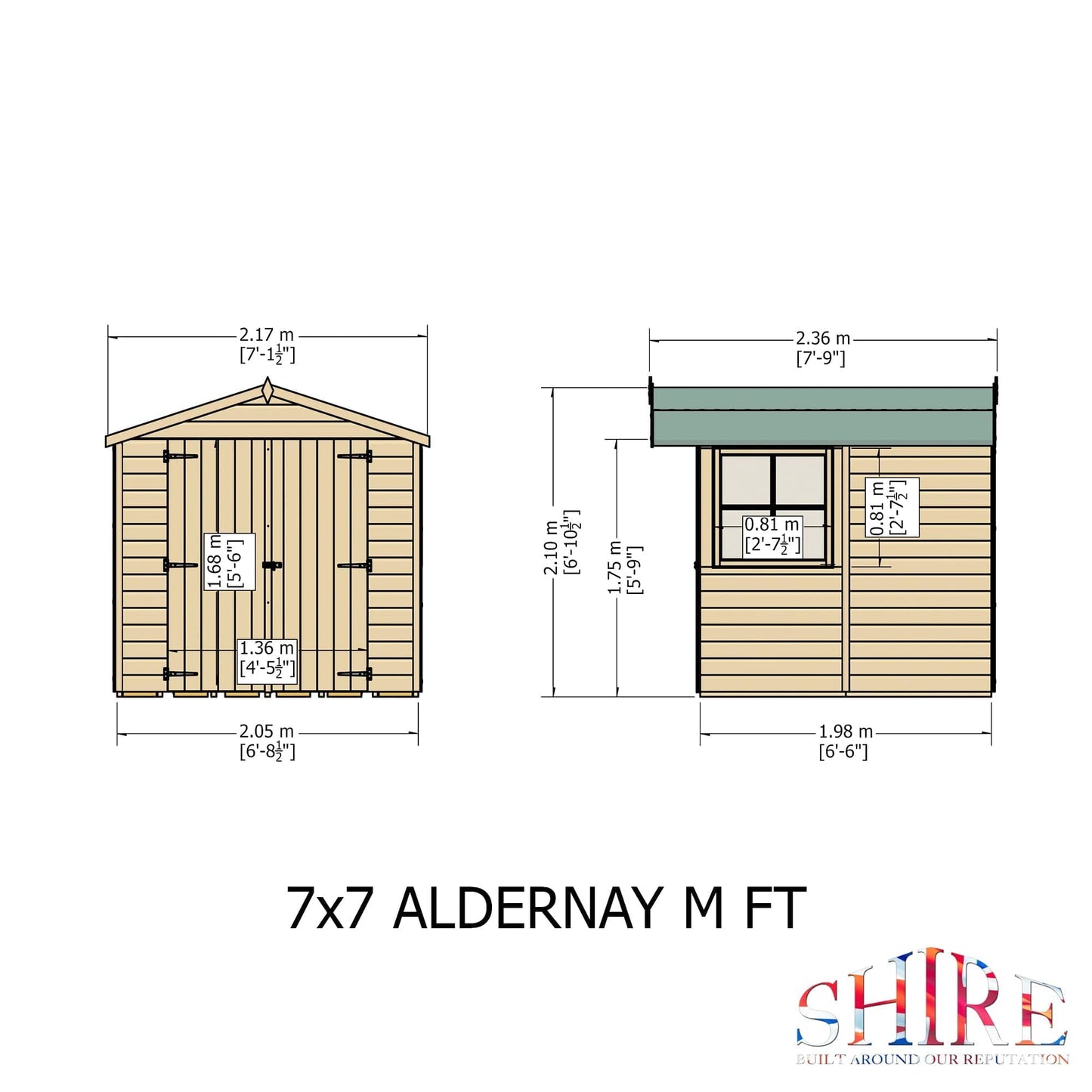 Shire Alderney 7x7 Shed Apex Double Door Workshop
