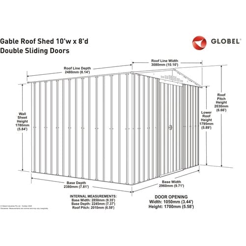 Globel 10 x 8 Metal Apex Shed - Heritage Green