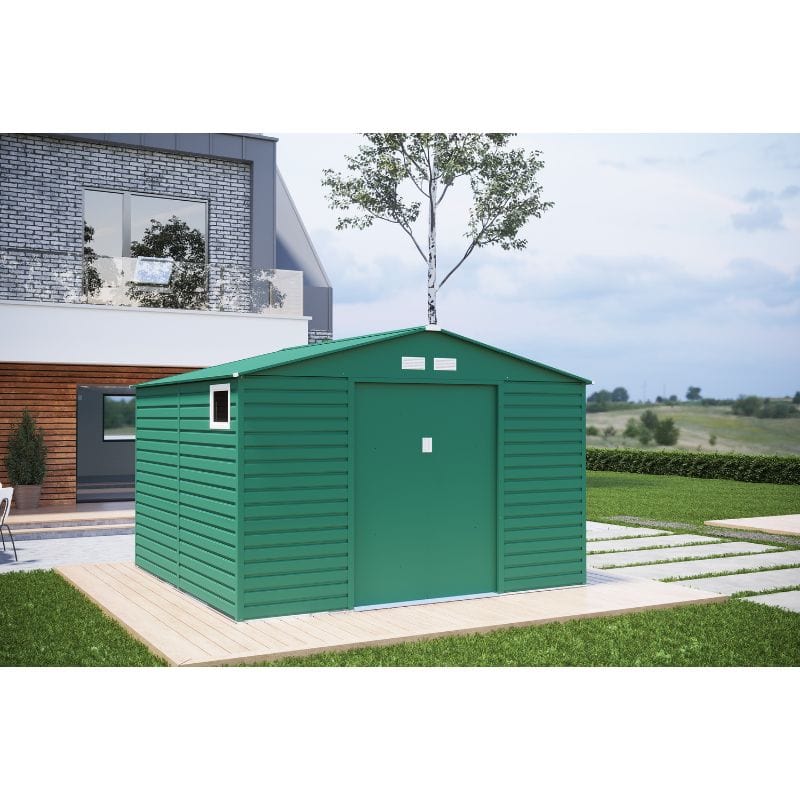 Lotus Hypnos 11 x 10.5 ft Apex Metal Shed - Green