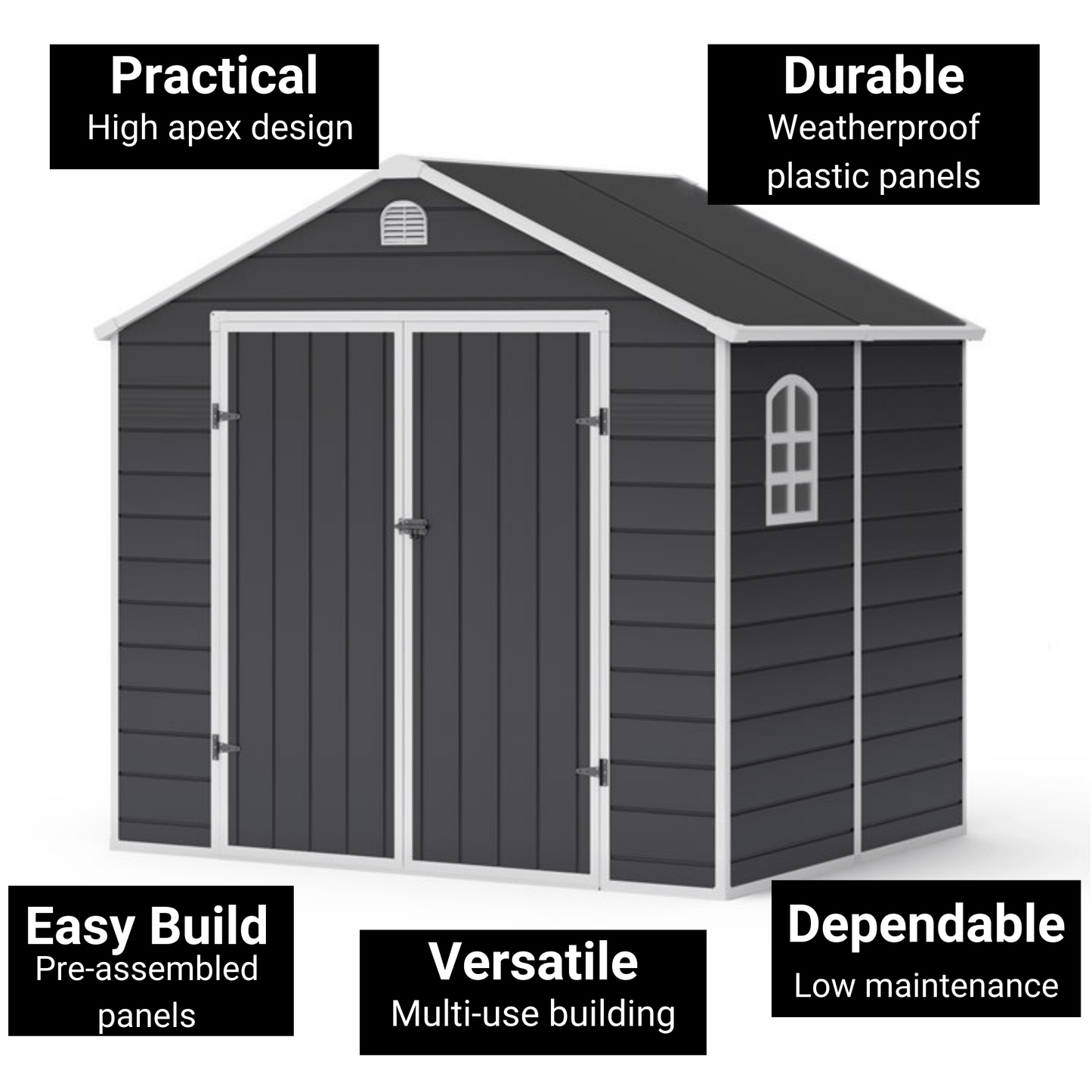 Lotus Sono Plastic Storage Shed - 8x6 with Foundation Kit