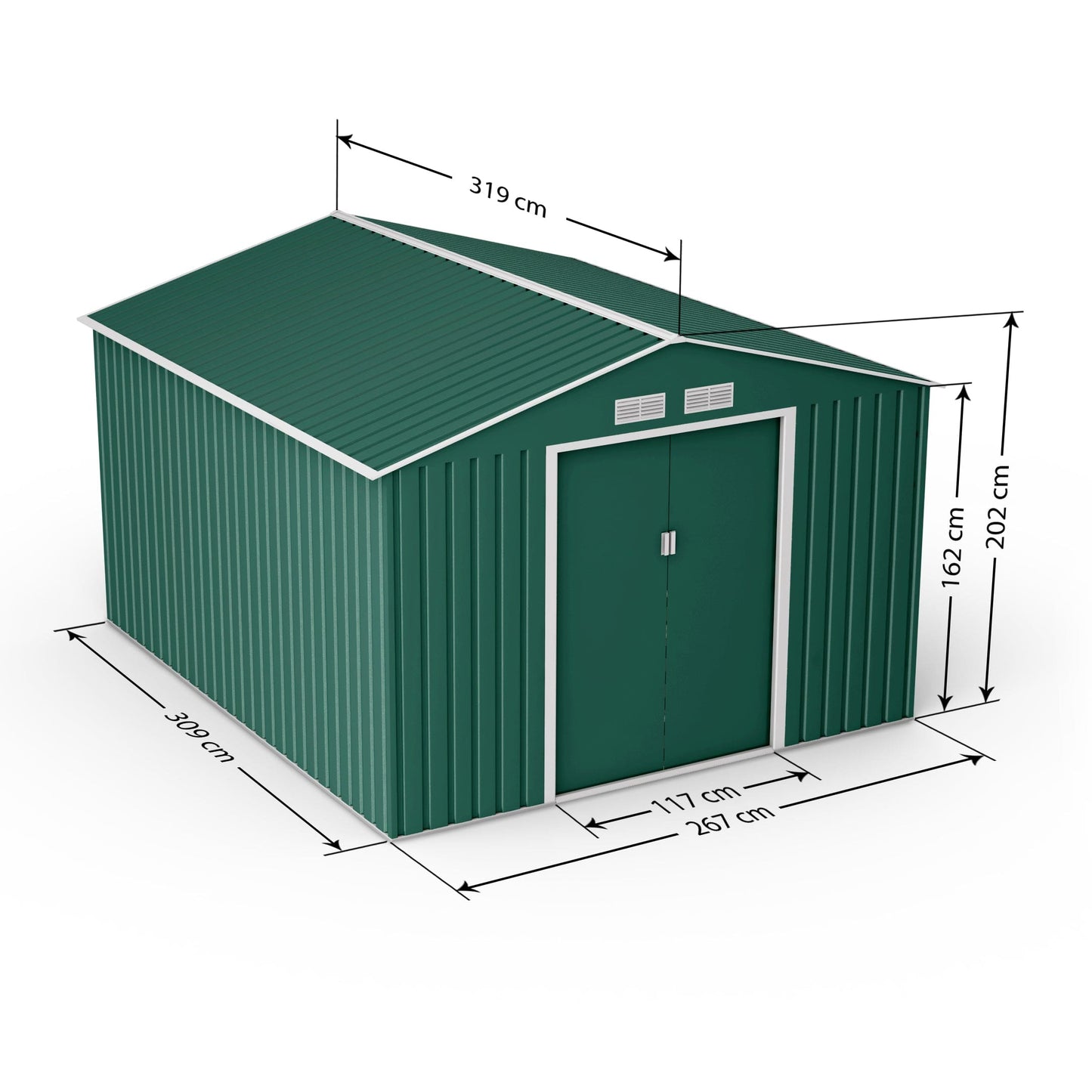Lotus 9 x 10 Orion Apex Metal Shed With Foundation Kit - Dark Green