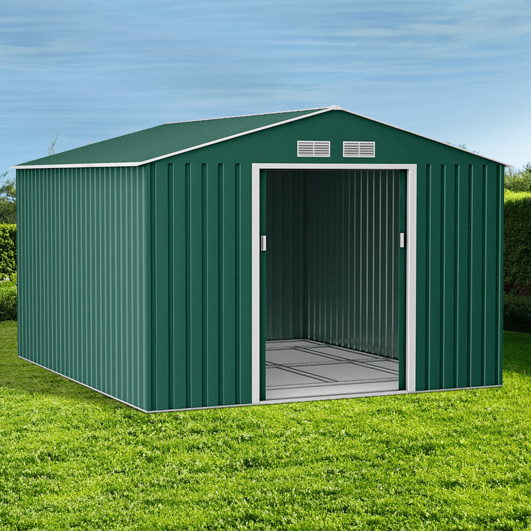 Lotus 9 x 10 Orion Apex Metal Shed With Foundation Kit - Dark Green