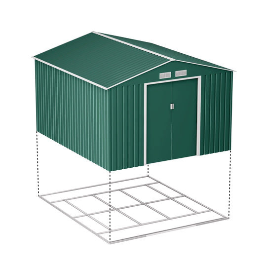 Lotus 9 x 10 Orion Apex Metal Shed With Foundation Kit - Dark Green