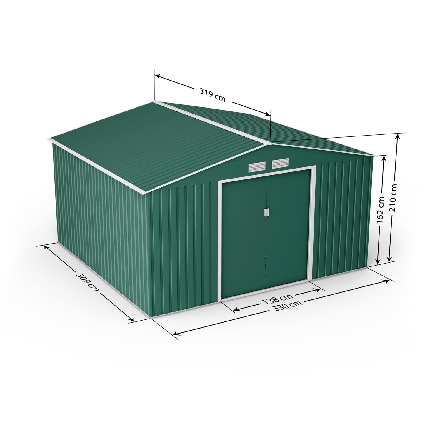 Lotus Orion 11 x 14 Apex Metal Shed With Foundation Kit - Dark Green