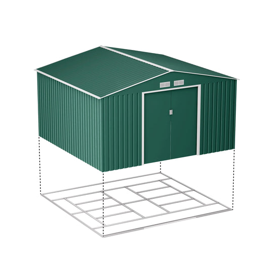 Lotus Orion 11 x 14 Apex Metal Shed With Foundation Kit - Dark Green