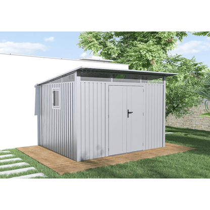 Lotus Minos 9 x 8 Pent Aluminium Metal Shed - White