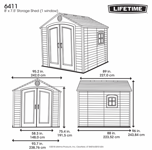 Lifetime 8 x 7.5 Plastic Shed Complete with Accessories (Special Edition)