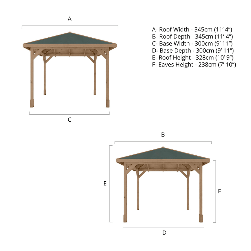 Mercia 10 x 10 (3m x 3m) Traditional Wooden Gazebo