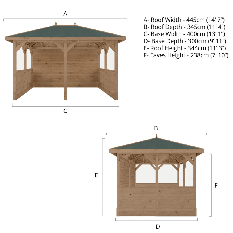 Mercia 10 x 13 (3m x 4m) Pressure Treated Traditional Gazebo with Side Panels
