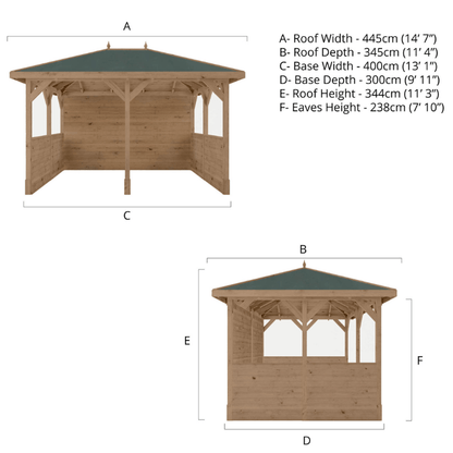 Mercia 10 x 13 (3m x 4m) Pressure Treated Traditional Gazebo with Side Panels