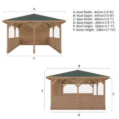 Mercia 13 x 13 (4m x 4m) Pressure Treated Traditional Gazebo with Side Panels