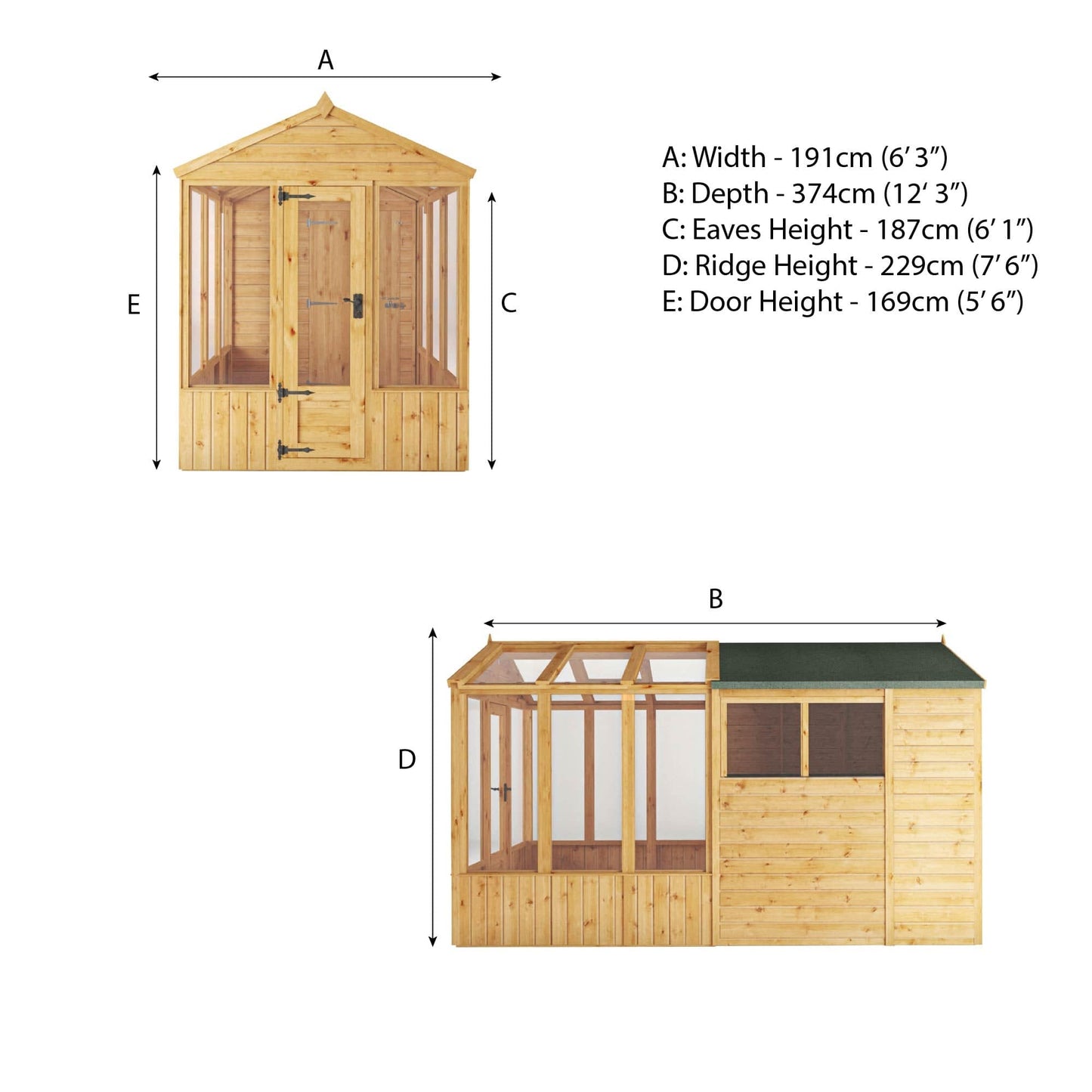 Mercia 12 x 6 Premium Woodsman Apex Styrene Combi Greenhouse