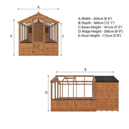 Mercia 12 x 6 Tongue and Groove Combi Greenhouse and Wooden Storage Shed
