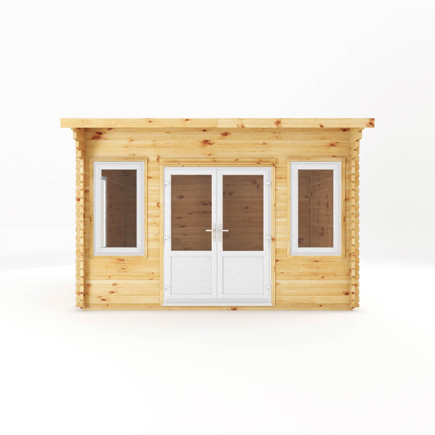 Mercia 13x10 (4m x 3m) Helios Curved Roof Log Cabin – 44mm UPVC White