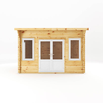 Mercia 13x10 (4m x 3m) Helios Curved Roof Log Cabin – 44mm UPVC White