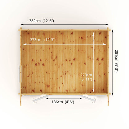 Mercia 13x10 (4m x 3m) Helios Curved Roof Log Cabin – 44mm UPVC White