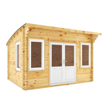 Mercia 13x10 (4m x 3m) Helios Curved Roof Log Cabin – 44mm UPVC White