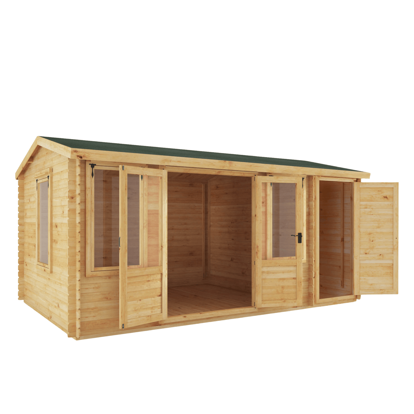 Mercia 17 x 10 (5.1m x 3m) Reverse Apex Log Cabin With Side Shed - 19mm