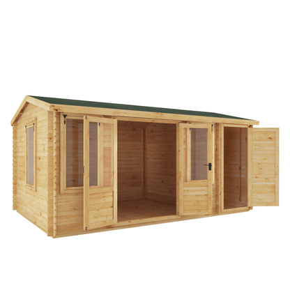 Mercia 17 x 10 (5.1m x 3m) Reverse Apex Log Cabin With Side Shed - 19mm