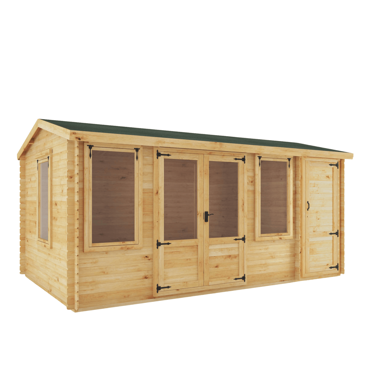 Mercia 17 x 10 (5.1m x 3m) Reverse Apex Log Cabin With Side Shed - 19mm