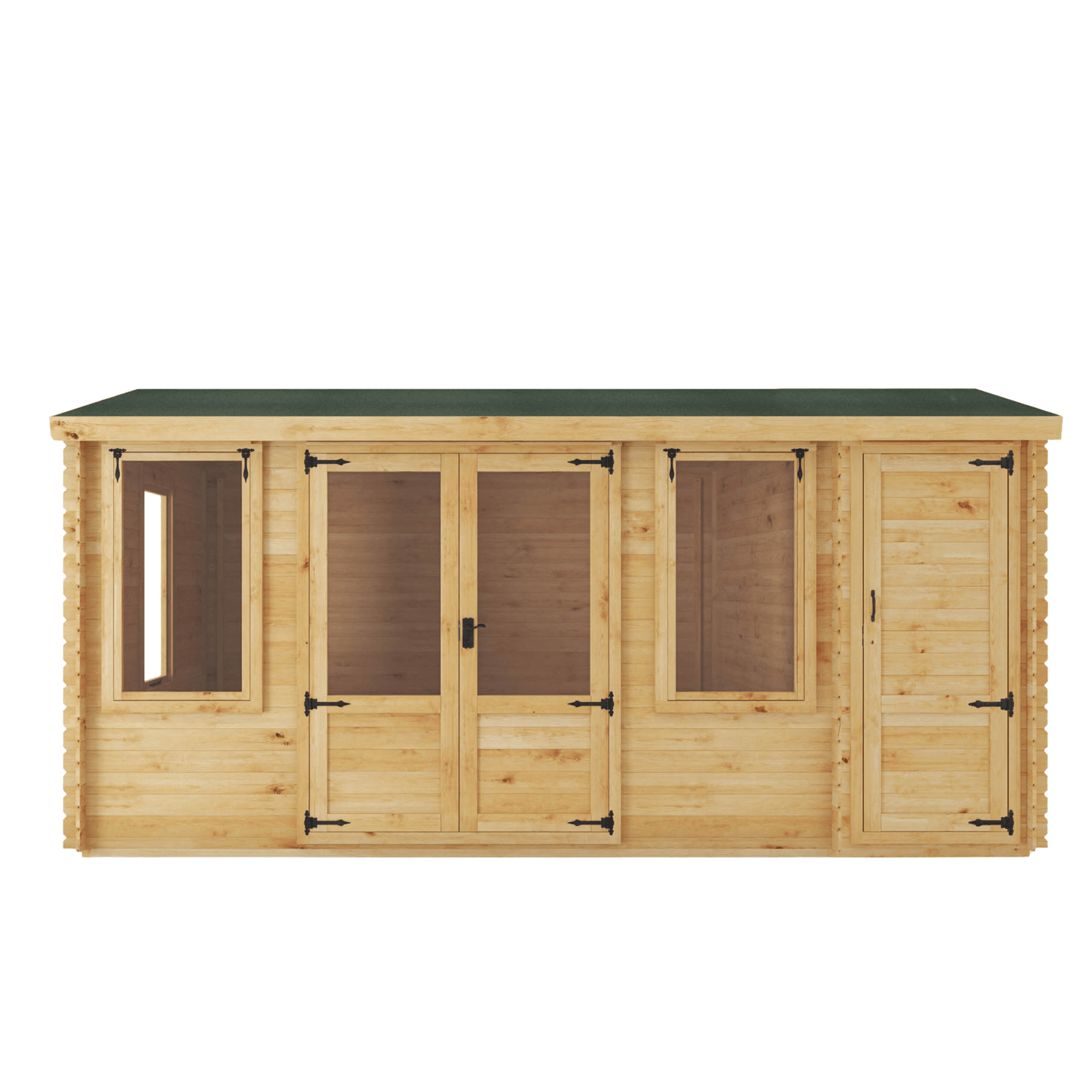 Mercia 17 x 10 (5.1m x 3m) Reverse Apex Log Cabin With Side Shed - 19mm