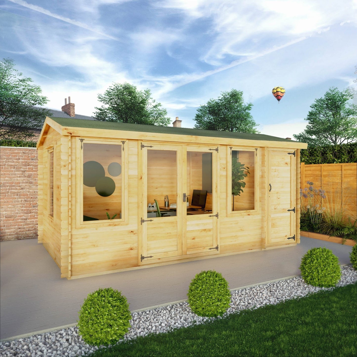 Mercia 17 x 10 (5.1m x 3m) Reverse Apex Log Cabin With Side Shed - 19mm