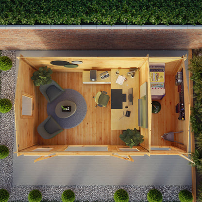 Mercia 17 x 10 (5.1m x 3m) Reverse Apex Log Cabin With Side Shed - 19mm