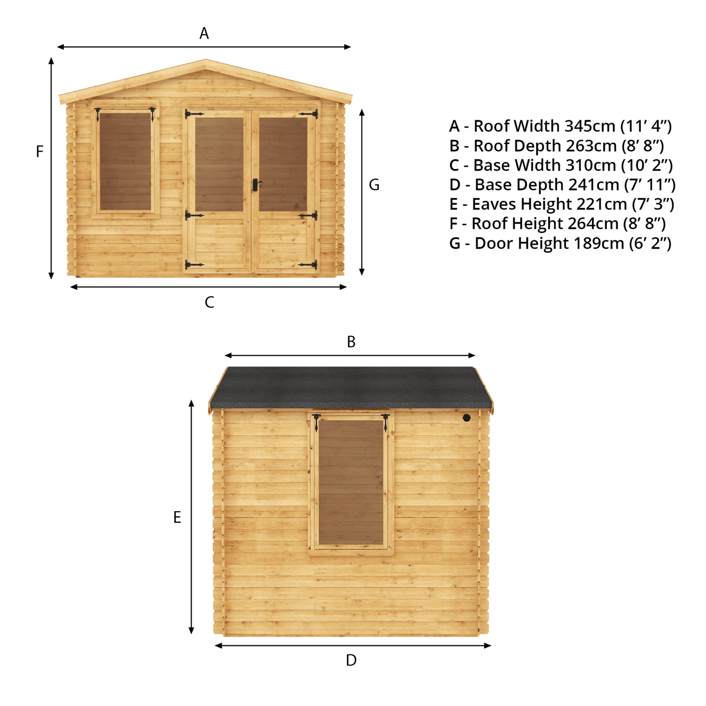 Mercia 9 x 11 (2.6m x 3.3m) Log Cabin - 19mm Logs