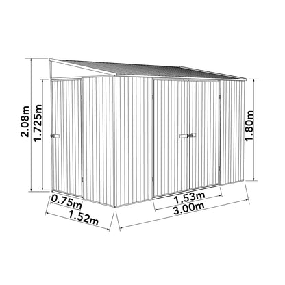 Absco 10 x 5 Metal Bike Shed (3.00m x 1.52m) Woodland Grey - Anchor Kit Included