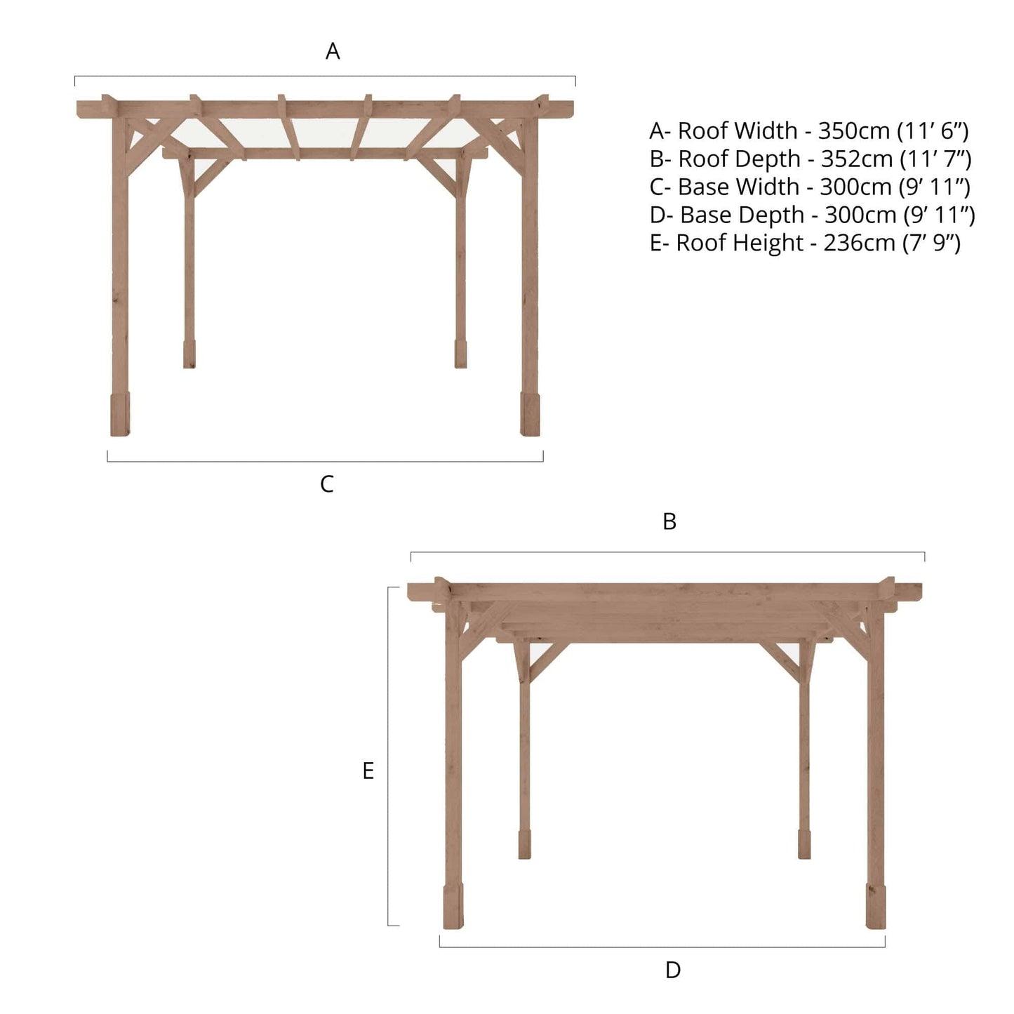 Mercia 10 x 10 (3.0m x 3.0m) Traditional Pressure Treated Wooden Pergola