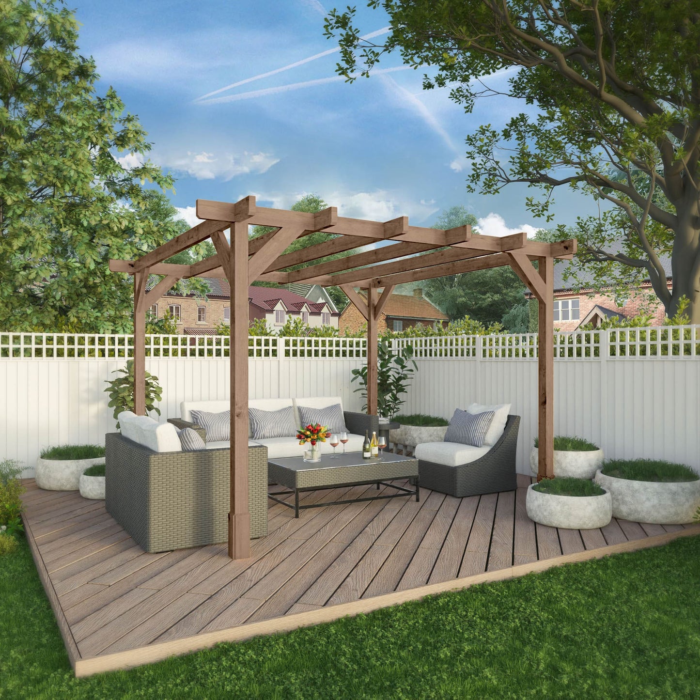 Mercia 10 x 10 (3.0m x 3.0m) Traditional Pressure Treated Wooden Pergola
