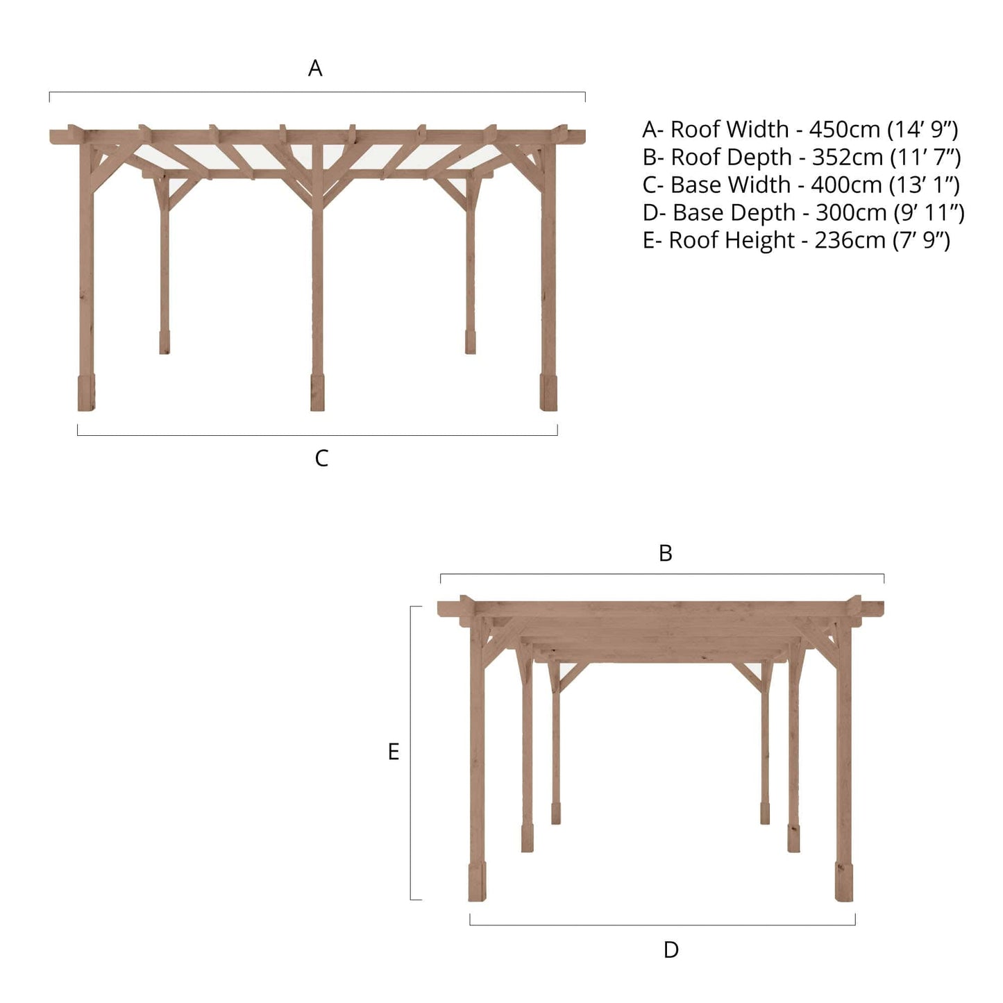 Mercia 13 x 10 (3.0m x 4.0m) Traditional Pressure Treated Wooden Pergola