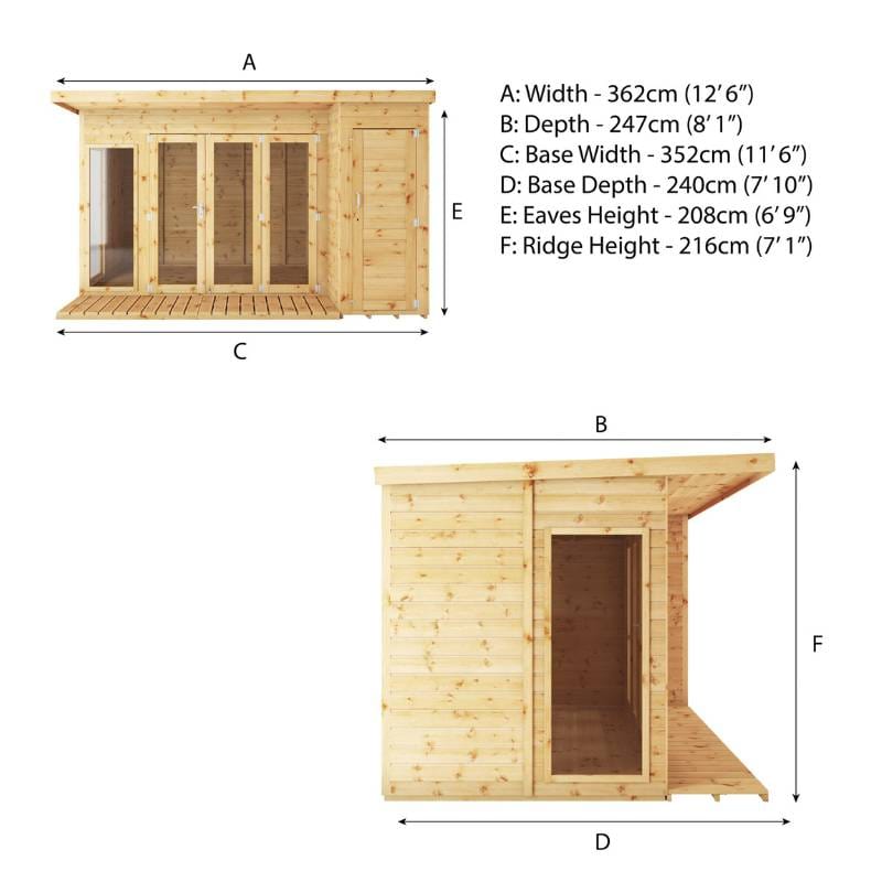 Mercia 12 x 8 Premium Garden Room Summerhouse With Side Shed