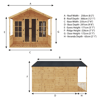 Mercia 12 x 8 Wessex Summerhouse with Veranda