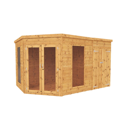 Mercia 12x8 Wooden Corner Summerhouse with Side Shed