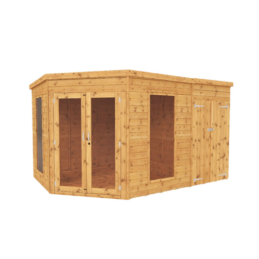 Mercia 12x8 Wooden Corner Summerhouse with Side Shed