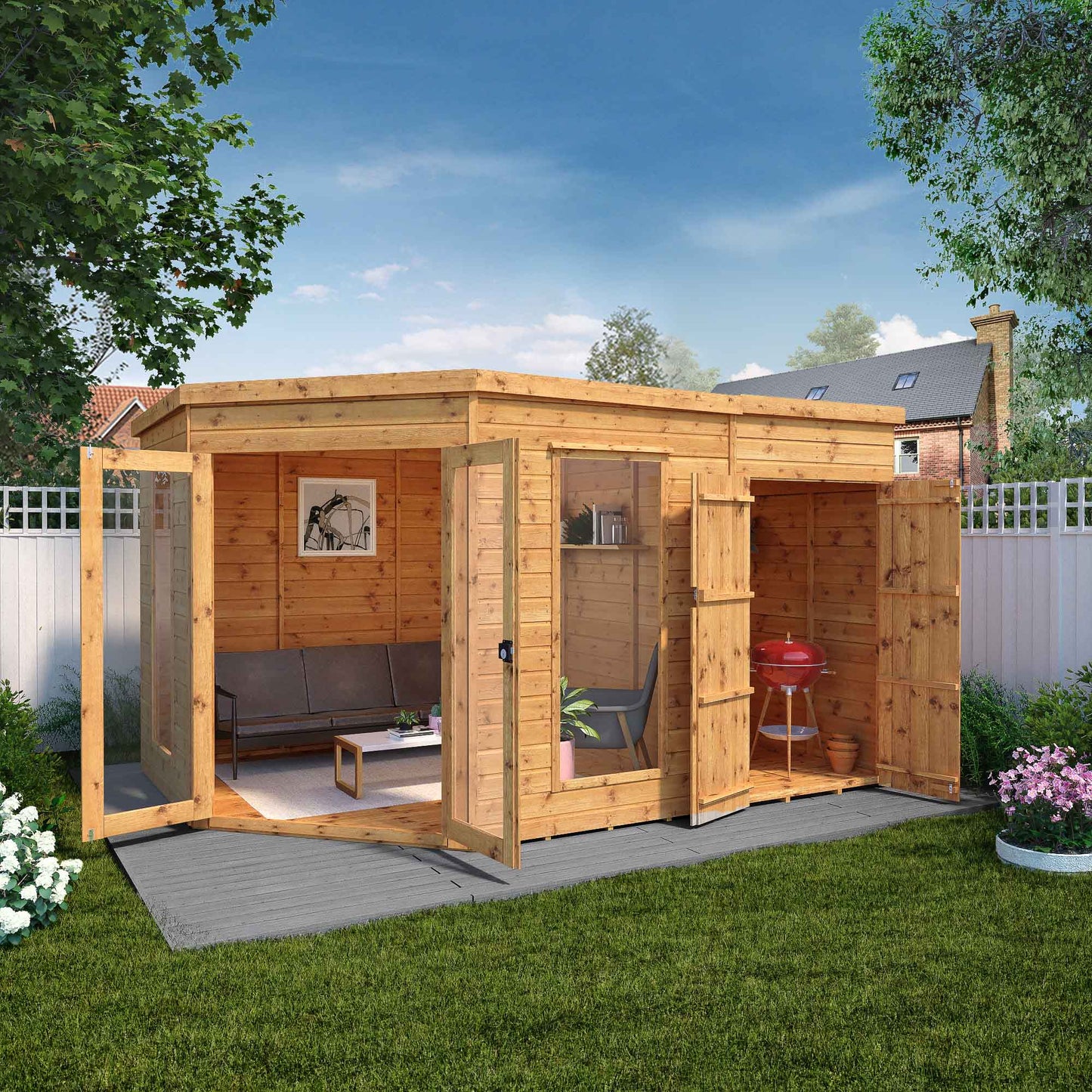 Mercia 12x8 Wooden Corner Summerhouse with Side Shed