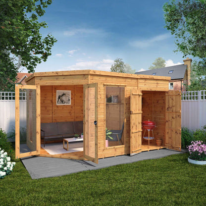 Mercia 12x8 Wooden Corner Summerhouse with Side Shed