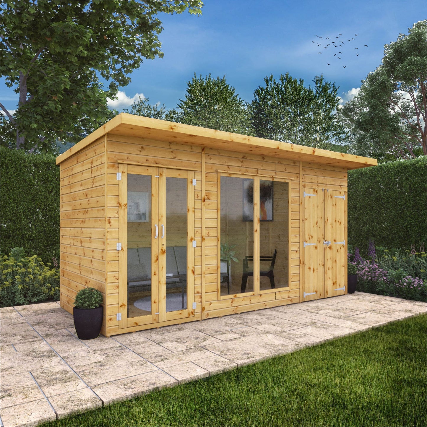 Mercia 14 x 6 Maine Pent Summerhouse with Side Shed
