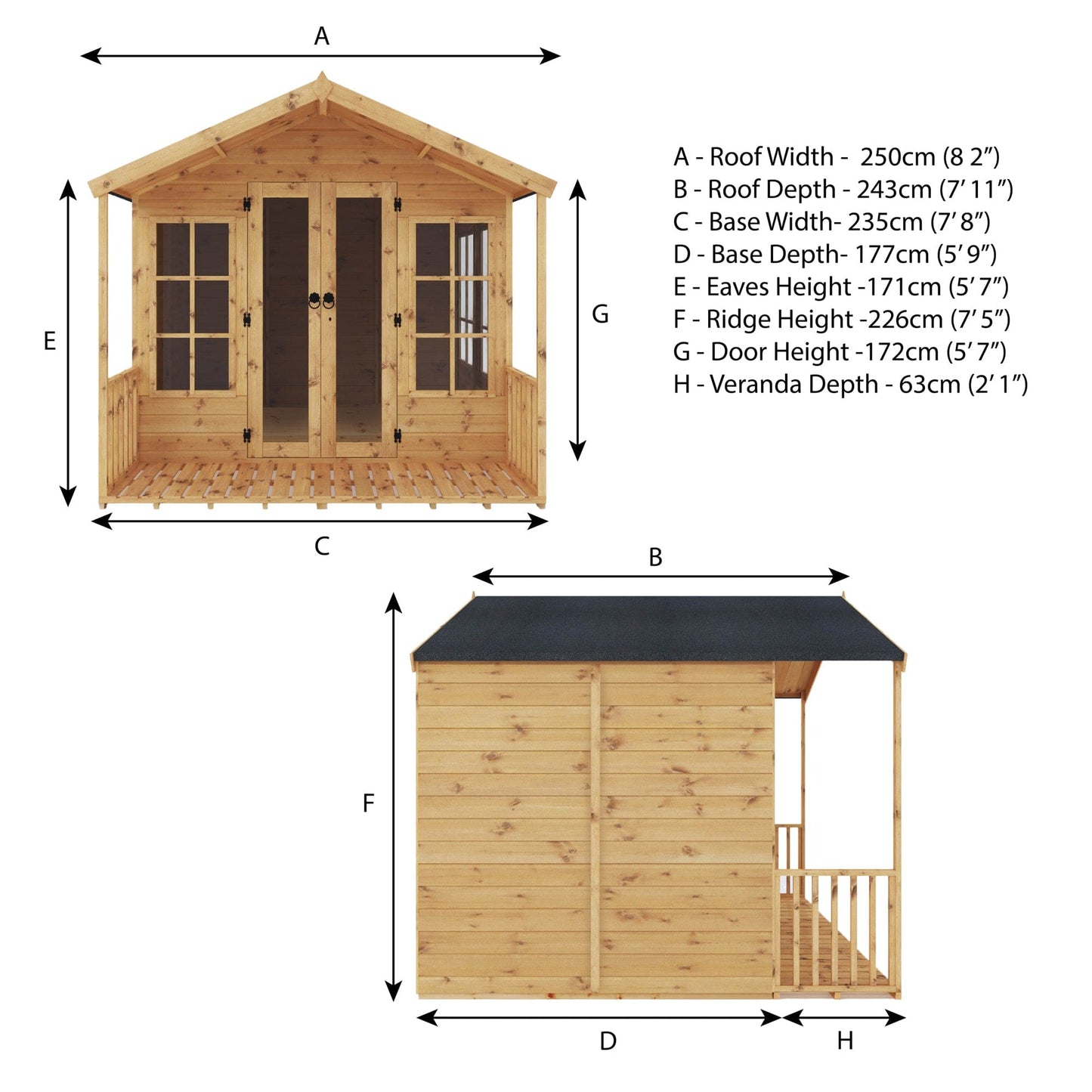 Mercia 8 x 8 Wessex Summerhouse with Veranda