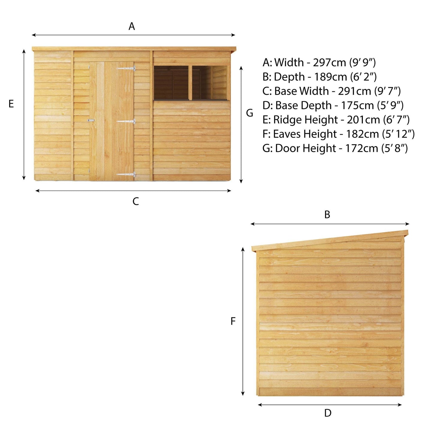 Mercia 10x6 Overlap Pent Shed