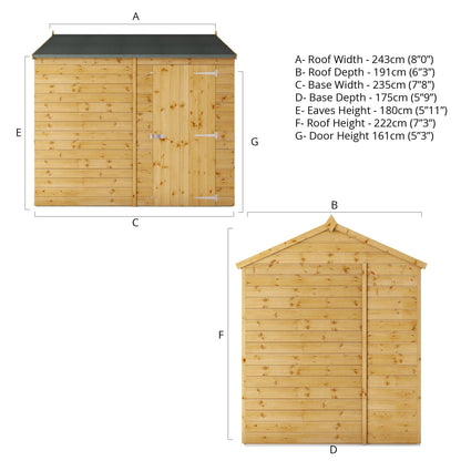 Mercia 8x6 Modular Shiplap Apex - Windowless