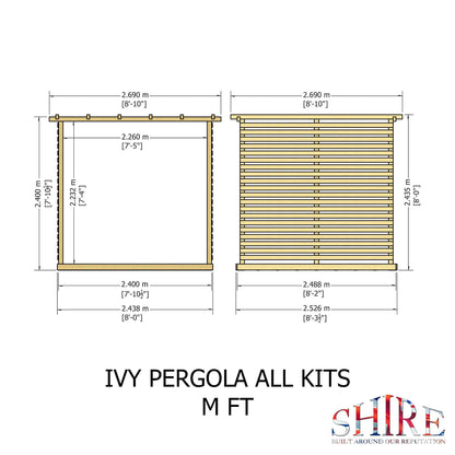 Shire 8 x 8 Ivy Pergola Kit with Decking & Sides