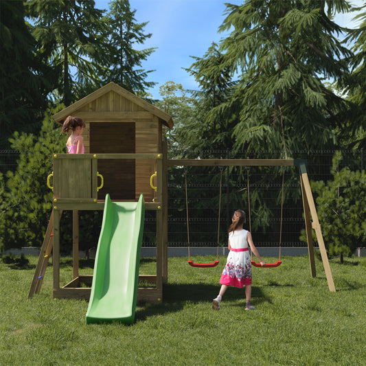 Shire Galaxy Playfort Wooden Climbing Frame with Slide and Swings