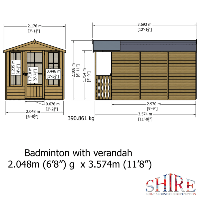 Shire Badminton 7 x 10 Summerhouse with Verandah