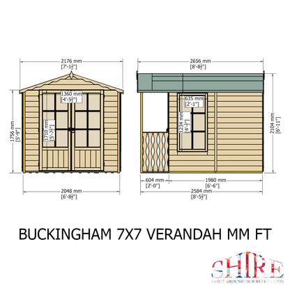 Shire Buckingham 7 x 10 Wooden Summerhouse with Veranda