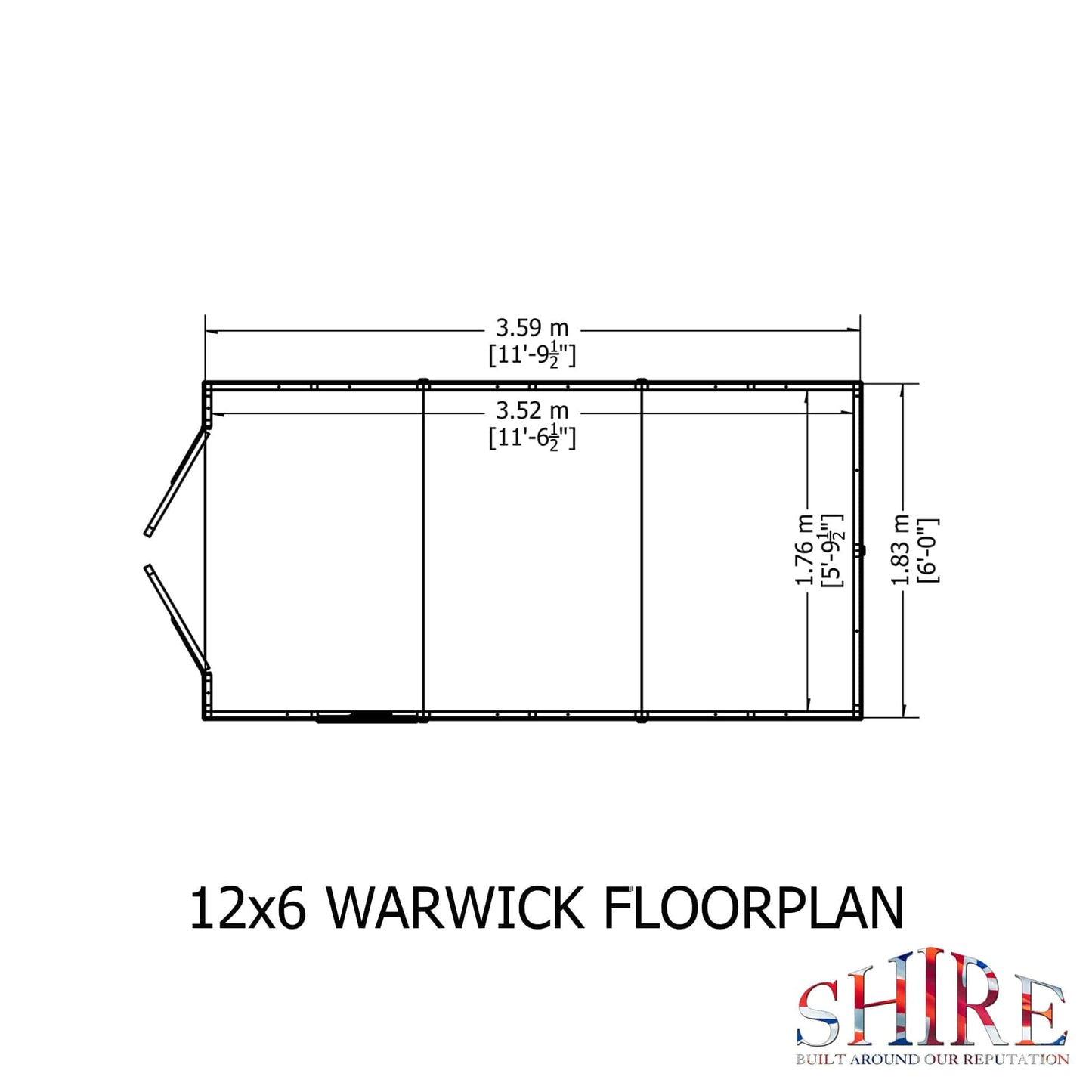 Shire 12x6 Warwick Shed Apex Double Door