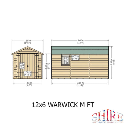 Shire 12x6 Warwick Shed Apex Double Door