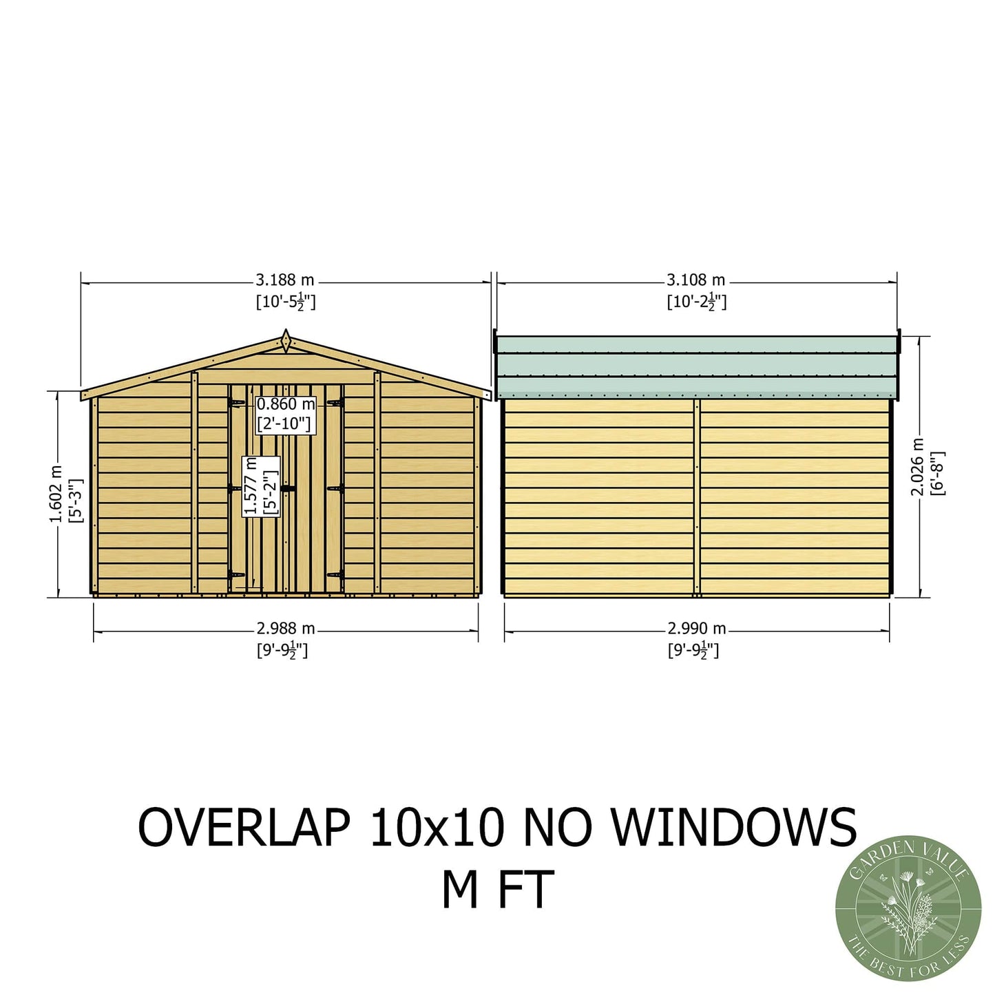 Shire Overlap Double Door Shed - 10x15ft